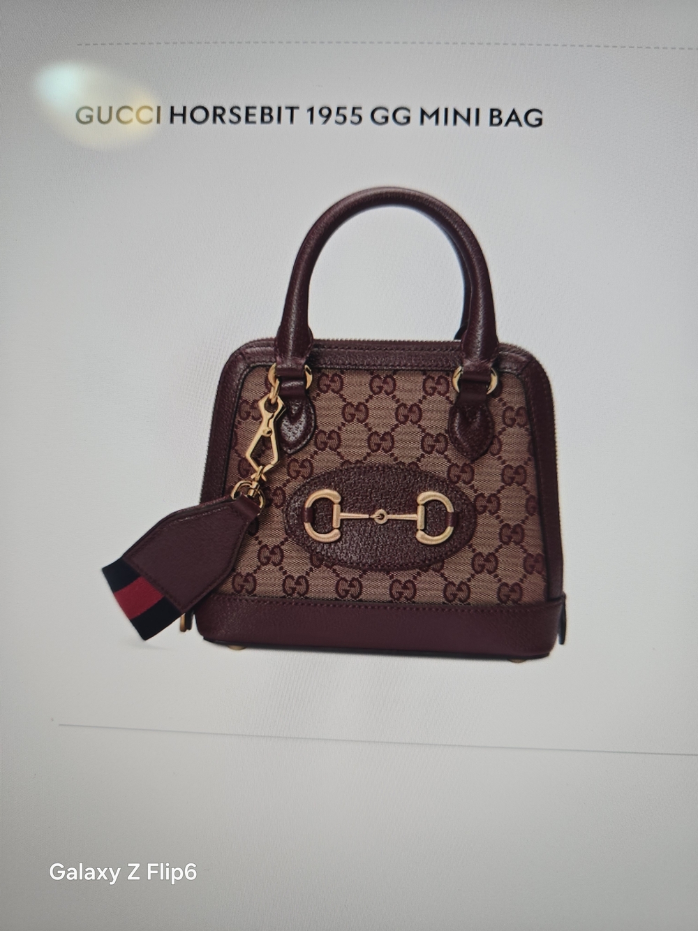 Gucci Brown GG Horsebit Mini Top-Handle Bag with Red & Navy Ribbon Tag